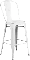 High Back 30 Distressed White Metal Indoor-Outdoor Barstool