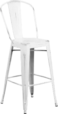 High Back 30 Distressed White Metal Indoor-Outdoor Barstool