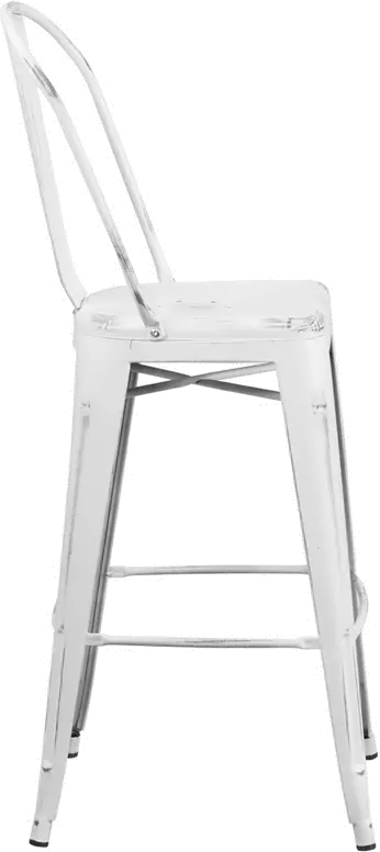 High Back 30 Distressed White Metal Indoor-Outdoor Barstool-2