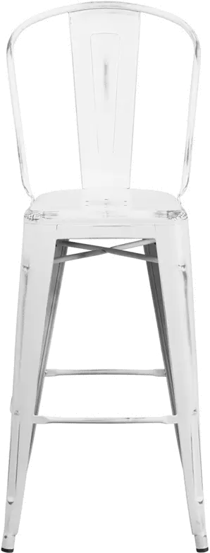 High Back 30 Distressed White Metal Indoor-Outdoor Barstool-4