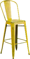 High Back 30 Distressed Yellow Metal Indoor-Outdoor Barstool