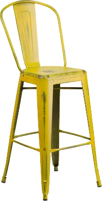 High Back 30 Distressed Yellow Metal Indoor-Outdoor Barstool