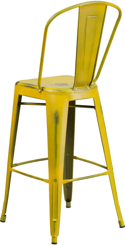 High Back 30 Distressed Yellow Metal Indoor-Outdoor Barstool-3