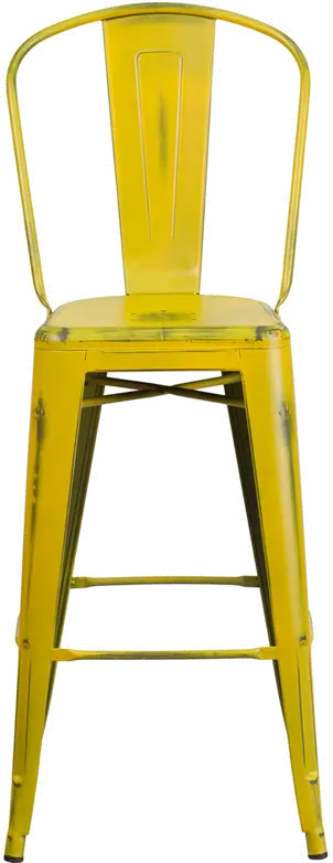 High Back 30 Distressed Yellow Metal Indoor-Outdoor Barstool-4