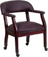 Burgundy Leather Accent Chair with Casters