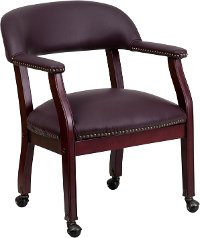Burgundy Leather Accent Chair with Casters