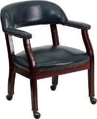 Navy Blue Vinyl Accent Chair with Casters
