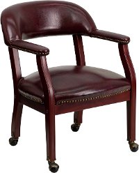 Burgundy Vinyl Accent Chair with Casters