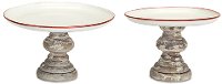 9 Inch White and Red Bowl on Pedestal