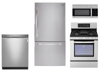 LG-33WBTM-S/S-GAS LG 4 Piece Gas Kitchen Appliance Package with Bottom Freezer Refrigerator - Stainless Steel