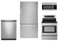 LG-33WBTM-S/S-ELE LG 4 Piece Electric Kitchen Appliance Package with Bottom Freezer Refrigerator - Stainless Steel