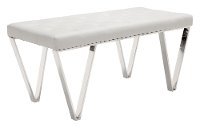 Modern White Faux Leatherette Bench with Steel Legs - Top