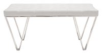 Modern White Faux Leatherette Bench with Steel Legs - Top-4