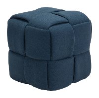 Navy Blue Stool Square Ottoman - Checks