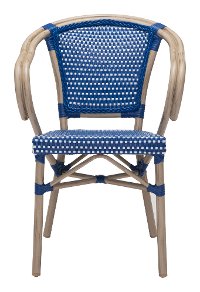 Set of 2 Blue and White Outdoor Patio Dining Chairs - Paris