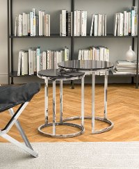 Stainless Steel and Black Nesting Coffee Table Set - Rem