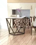 Contemporary Geometric Stone and Brass End Table - Tintern