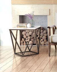 Contemporary Geometric Stone and Brass End Table - Tintern