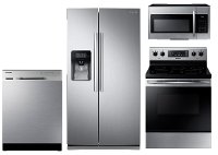 KIT Samsung 4 Piece Electric Kitchen Appliance Package with 25 cu. ft. Side by Side Refrigerator - Stainless Steel