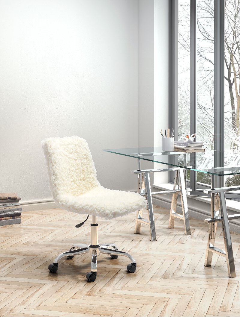 Ivory White Sherpa Office Chair Coco Rc Willey Furniture Ivory White Sherpa Office Chair Coco