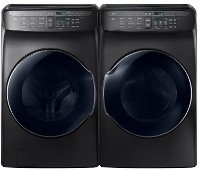 KIT Samsung Front Load Washer and Laundry Set - Black Stainless Steel Gas