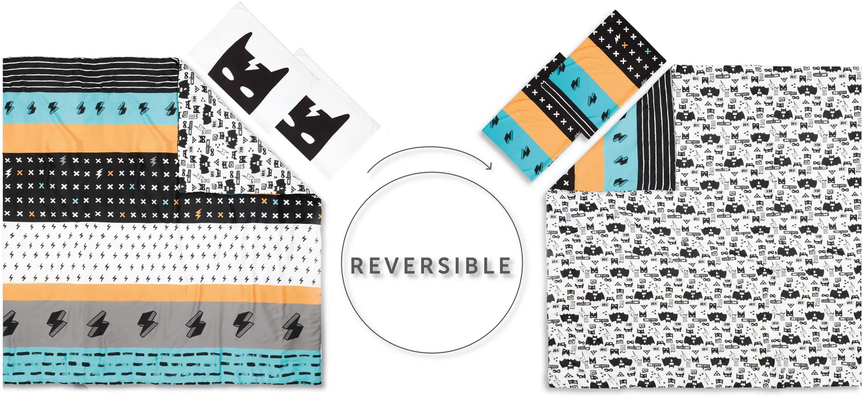 100345 Black and White Full Superheroes Bedding Collection - Dreamit-3