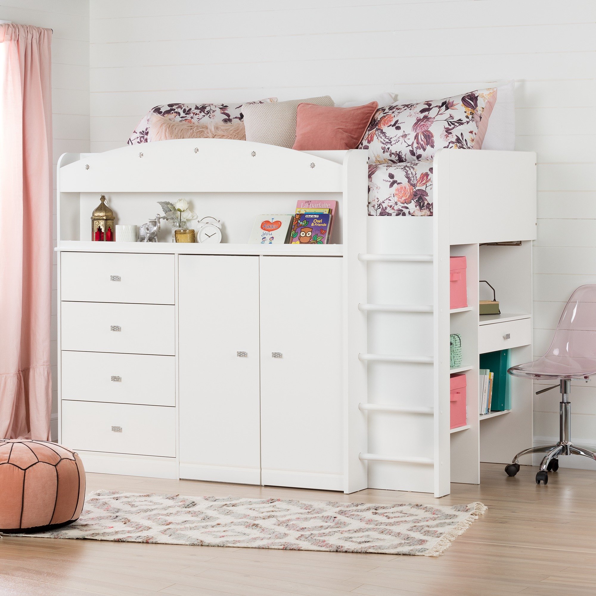 10523 Tiara White Twin Loft Bed-1