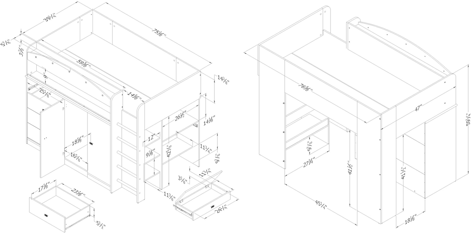 10523 Tiara White Twin Loft Bed-7