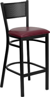 Burgundy and Black Metal Restaurant Barstool - Gridback