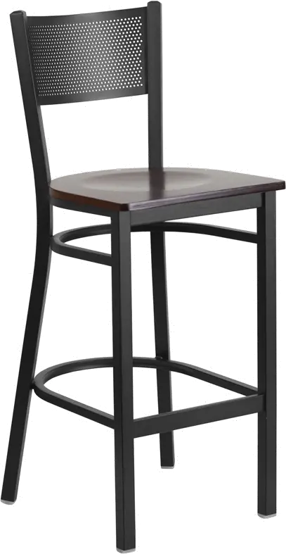 Walnut and Black Metal Restaurant Barstool - Gridback-1