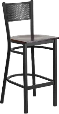 Walnut and Black Metal Restaurant Barstool - Gridback