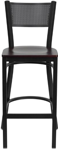 Mahogany and Black Metal Restaurant Barstool - Gridback-1