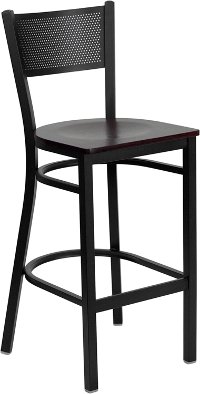 Mahogany and Black Metal Restaurant Barstool - Gridback-2
