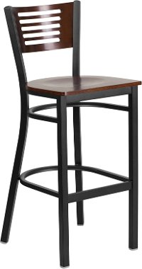 Walnut and Black Metal Restaurant Bar Stool - Hercules