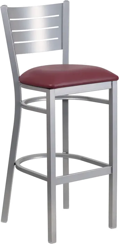 Silver and Burgundy Metal Restaurant Bar Stool - Hercules-1