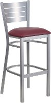 Silver and Burgundy Metal Restaurant Bar Stool - Hercules