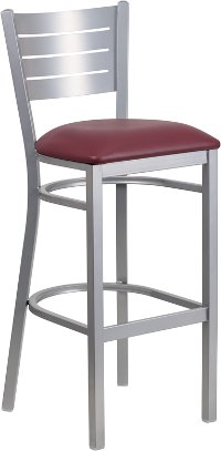 Silver and Burgundy Metal Restaurant Bar Stool - Hercules