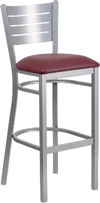 Silver and Burgundy Metal Restaurant Bar Stool - Hercules