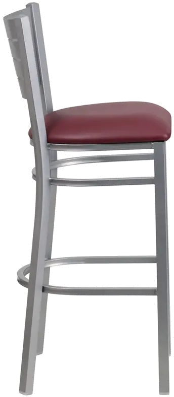 Silver and Burgundy Metal Restaurant Bar Stool - Hercules-2