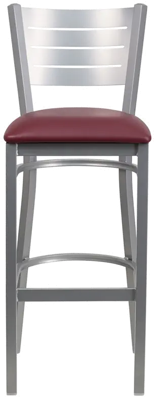 Silver and Burgundy Metal Restaurant Bar Stool - Hercules-4