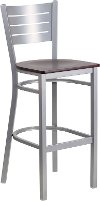 Mahogany and Silver Metal Restaurant Bar Stool - Hercules
