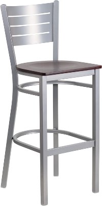 Mahogany and Silver Metal Restaurant Bar Stool - Hercules