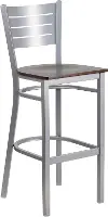 Walnut and Silver Metal Restaurant Bar Stool - Hercules