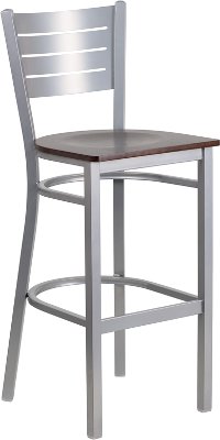 Walnut and Silver Metal Restaurant Bar Stool - Hercules