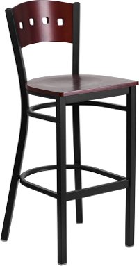 Mahogany and Black Metal Restaurant Bar Stool - Hercules-1