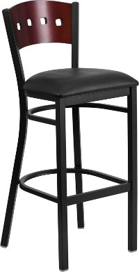 Mahogany and Black Metal Restaurant Bar Stool - Hercules