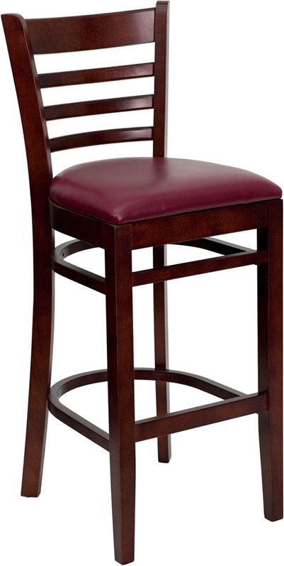 Brown and Burgundy Upholstered Commercial Bar Stool - Ladderback-1