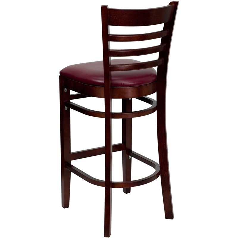 Brown and Burgundy Upholstered Commercial Bar Stool - Ladderback-3