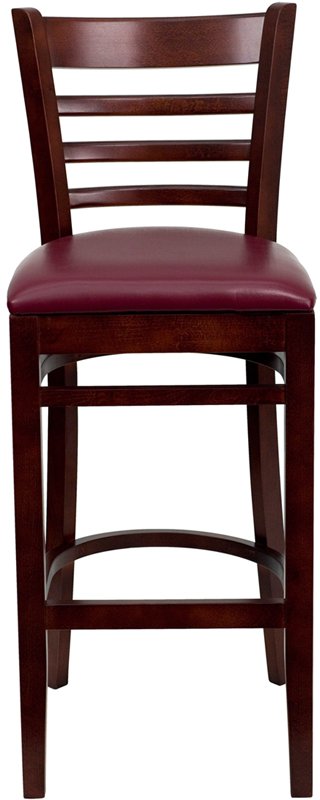 Brown and Burgundy Upholstered Commercial Bar Stool - Ladderback-4