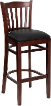 Mahogany Wood Restaurant Padded Bar Stool - Slatback